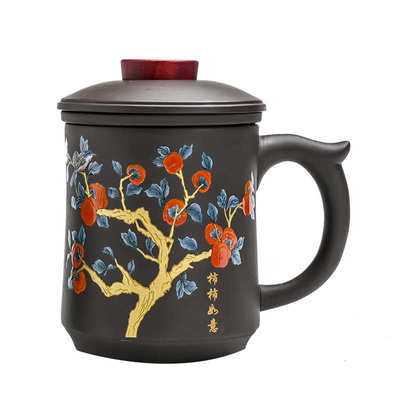 新款紫砂办公杯过滤三件套带茶叶罐套家用办公室茶水分离器泡茶杯