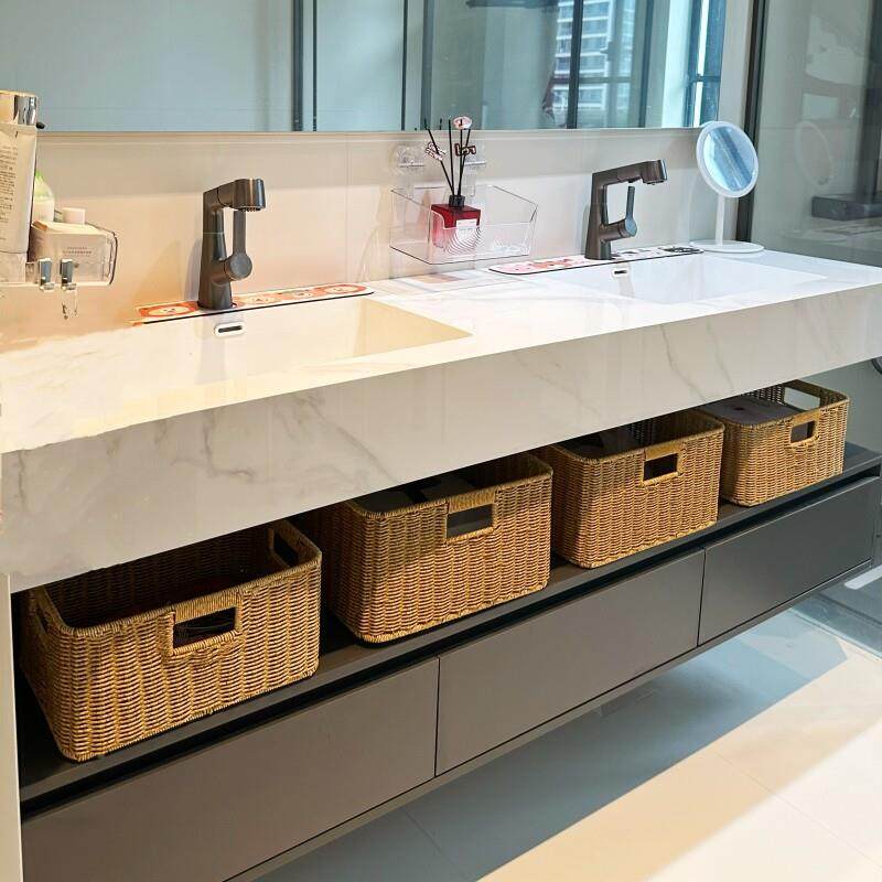 藤编收纳篮【浴室柜下收纳筐】手工编织防水防潮遮管扩容