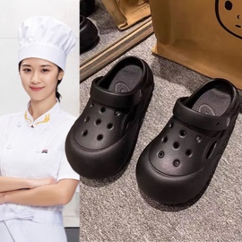厨房防滑鞋女餐饮专用女鞋防水凉鞋专业厨师黑色鞋子工作上班凉鞋