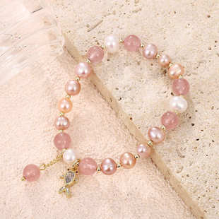 甜美水晶手串闺蜜生日礼物手饰 夏日小清新风草莓粉珍珠手链时尚