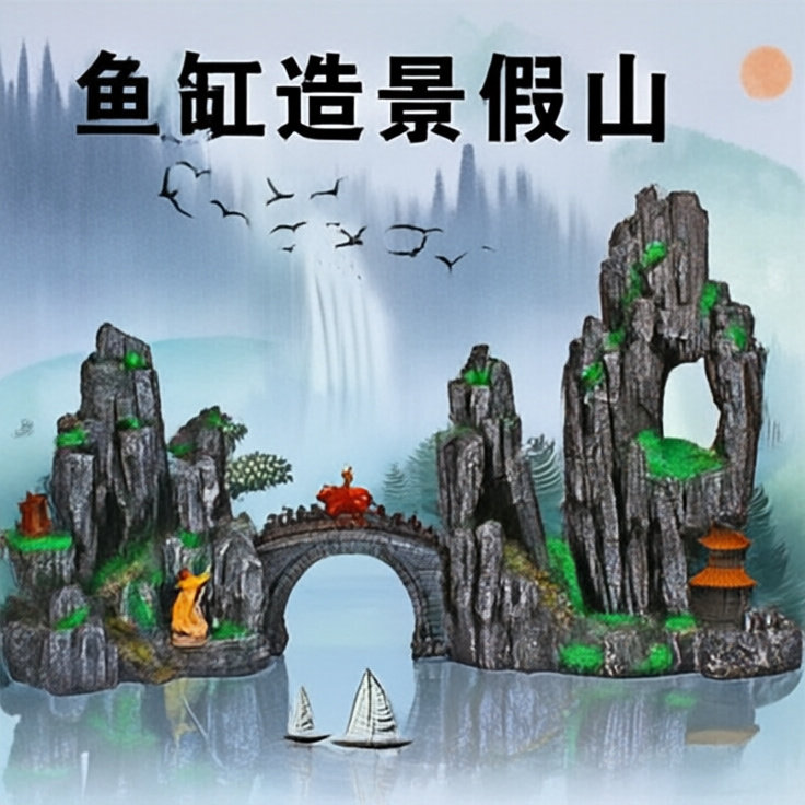鱼缸造景假山装饰树脂摆件仿真石