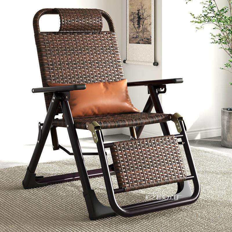藤编夏凉椅躺椅折叠午休藤椅午睡阳台家用休闲椅老人椅子靠背懒人