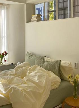 正品ns芝士奶黄色水洗棉床单四件套套 清新全棉色被套床笠素三件