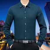 衫 年长袖 X秋烫冬商务爸爸装 免95092 条纹山羊绒打底衬衣中年 衬衫