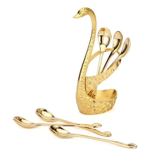 创意不锈钢天鹅座水果叉套装锌合金天鹅厨房礼品餐具咖啡勺