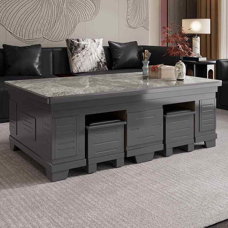 岩板茶客厅现代简几约新中式办公室储物复古茶几合UXQ组茶绢桌花