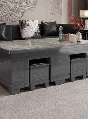 岩板茶客厅现代简几约新中式办公室储物复古茶几合UXQ组茶绢桌花