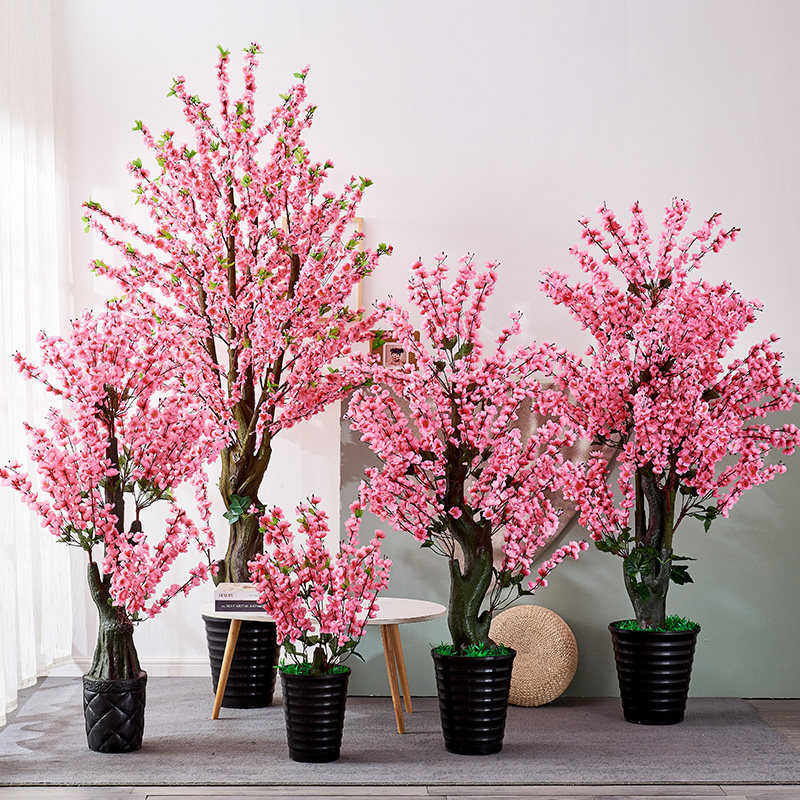 假桃花植物 落地盆栽桃树大盆景  塑料摆设室内花客厅装饰绿植树