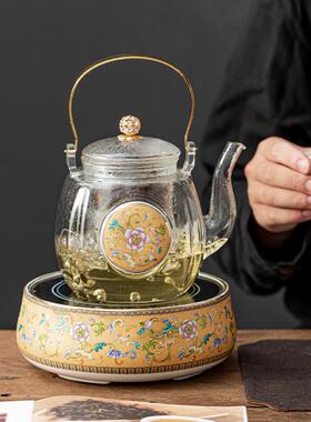 042S005茶新款黑晶炉2煮器高端养生玻璃烧水壶家用珐瑯彩色电视陶