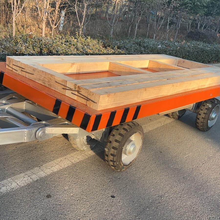 厂区重型机械运输无动力平板拖车厂区实心橡胶轮牵引杆平板牵引车