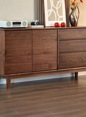 北黑胡桃实木餐边茶柜简约日式客欧厅玄关柜1115-2储收纳柜家用物