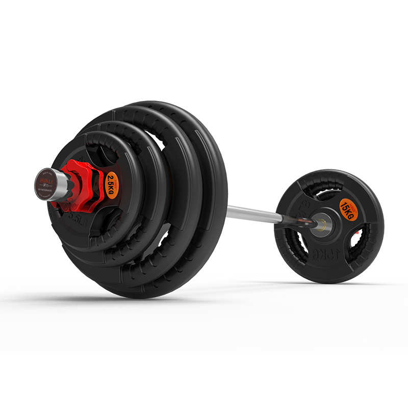 包胶杠铃片杆架男女健身商家用10205kg三孔手抓包铁哑杠铃片