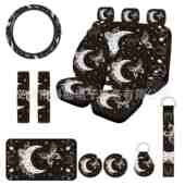 夜空月亮蝴蝶组合15件套印花汽车座椅套方向盘套扶手垫护肩