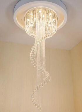 跨境爆款LED水晶吊灯客厅大复式楼挑空旋转楼梯轻奢极简家居室内