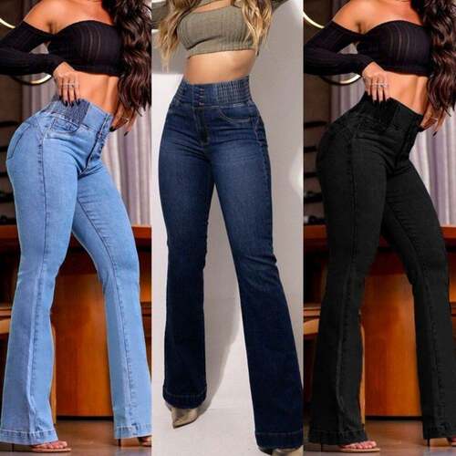 2026 Women'S Back Shirred Button Front Jeans High Waist