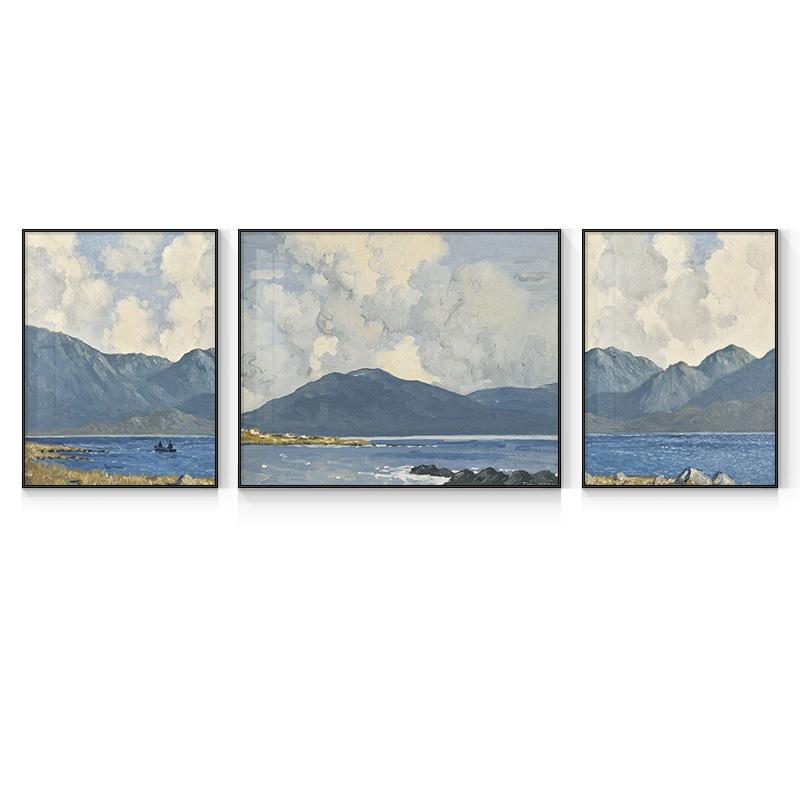 北欧装饰画客厅挂画风景山水画现代抽象简约油画沙发背景墙三联画