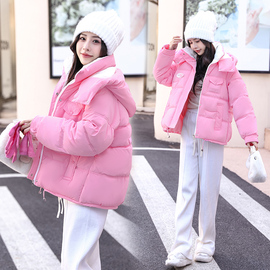 羽绒棉服短款冬季韩系连帽，宽松加厚学生小个子，棉袄休闲外套女