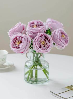 紫色玫瑰花仿真花假花客厅餐桌茶几装饰摆件手感保湿仿生花束摆设