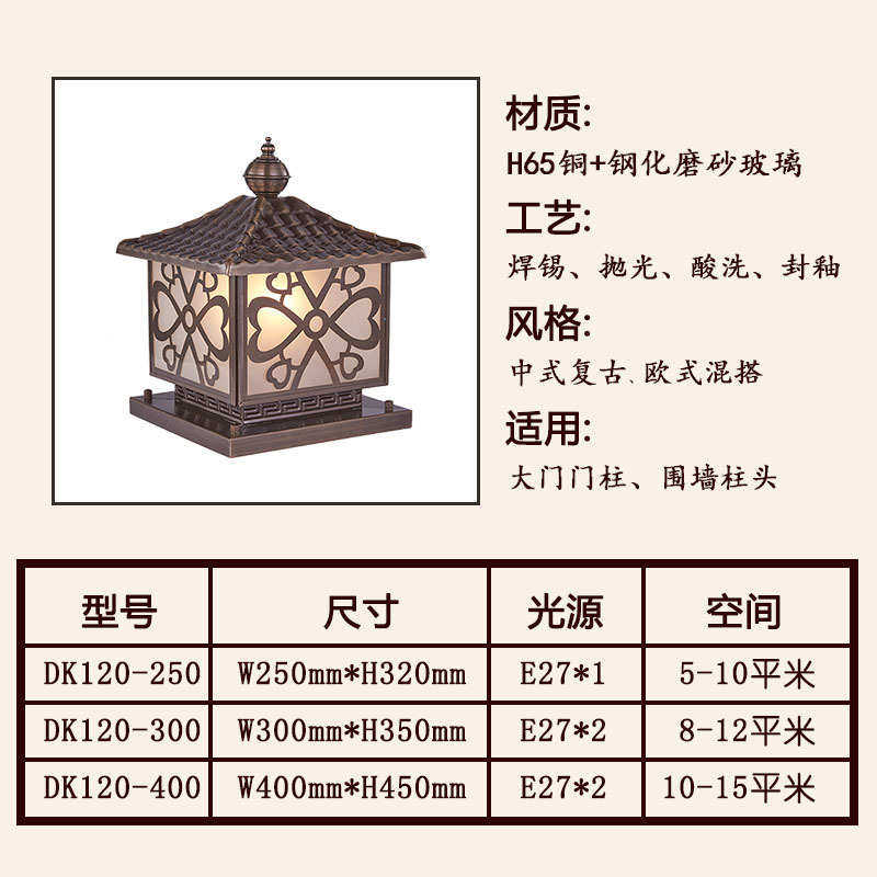 欧式全铜庭院灯户外防水花园别墅古铜色柱头灯室外庭院景观灯防锈