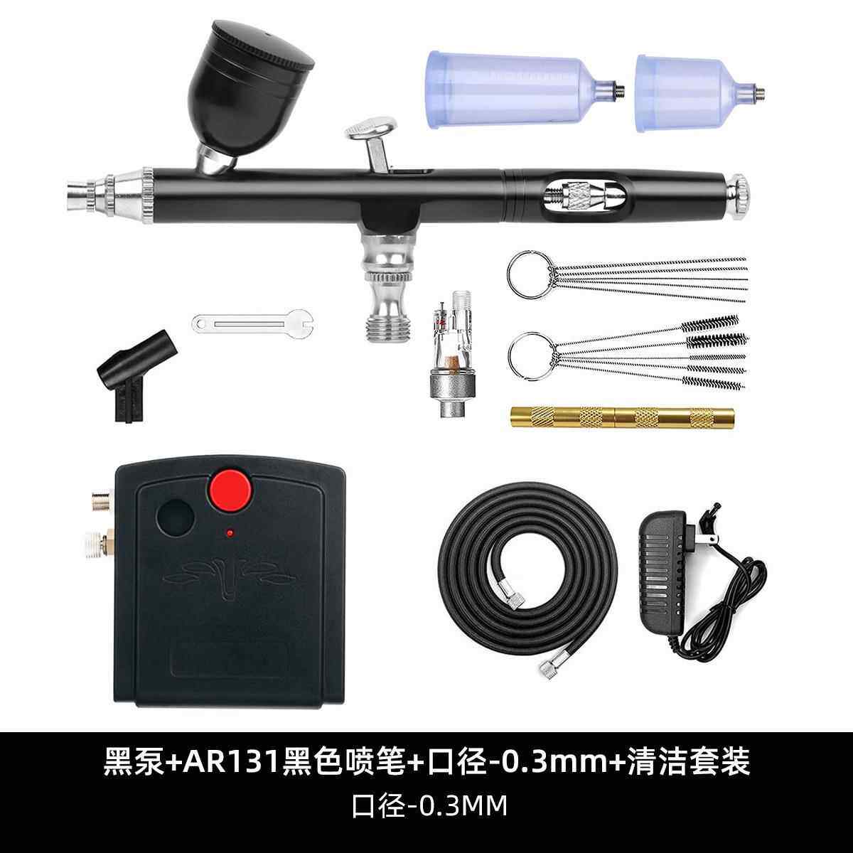 厂家直跨境黑色泵小热销迷甲你自动停机双动喷型笔供气泵套装模喷漆美纹身