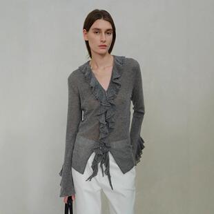 TH～ROW 不规则花瓣边柔雾衫_微透感羊绒羊毛刷毛纱设计造型感开