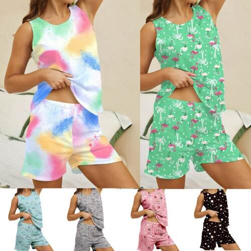 Home clothes printed shorts vest women's set