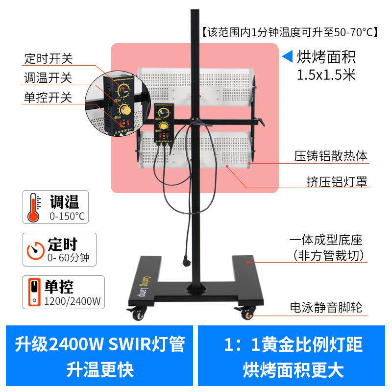现货汽车喷漆烤灯移动式短波红外线烤漆灯烤漆房烤灯维修工具