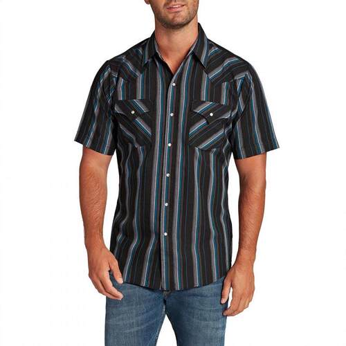 Men's Short Sleeve Americana Stripe Western Snap Shirt- Red