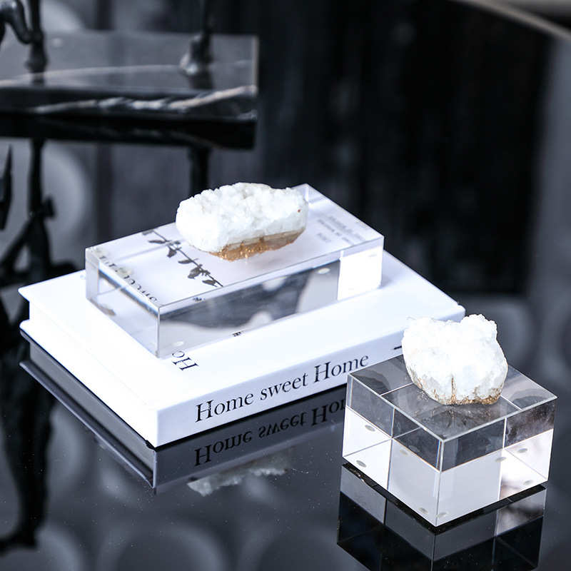 现代极简样板房客厅白水晶摆件茶几玄关摆场软装饰品创意家居摆设