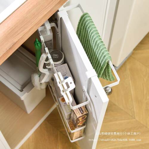 免打孔厨房毛巾挂杆门后收纳洗碗手套挂架橱柜门背晾晒抹布置物架
