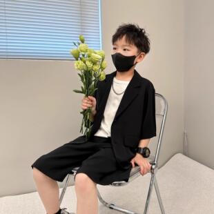 韩国男童短袖西装儿童西装套装休闲 男孩2025夏季新款清凉宽松西