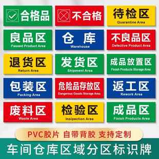 合格区不合格标识牌工厂车间仓库区位分区牌待处理返工区提示牌墙贴检验区包装返工区废弃物废料区标牌定制