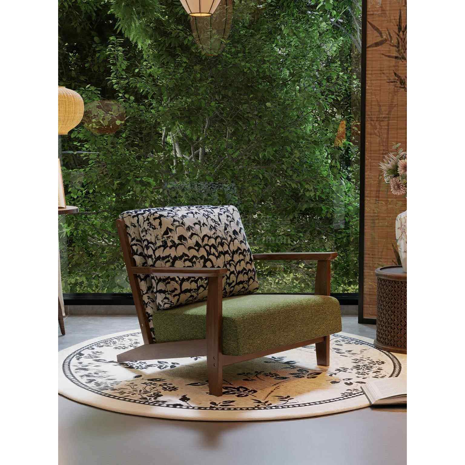 覆古单人沙发椅客厅卧室酒店民宿懒人实木休闲躺椅阳台茶桌椅组合