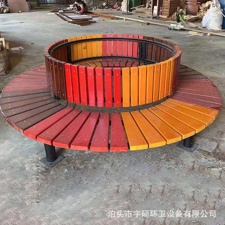 室外圆形实木排椅小区公园休息座椅公园景区广场休闲长椅厂家