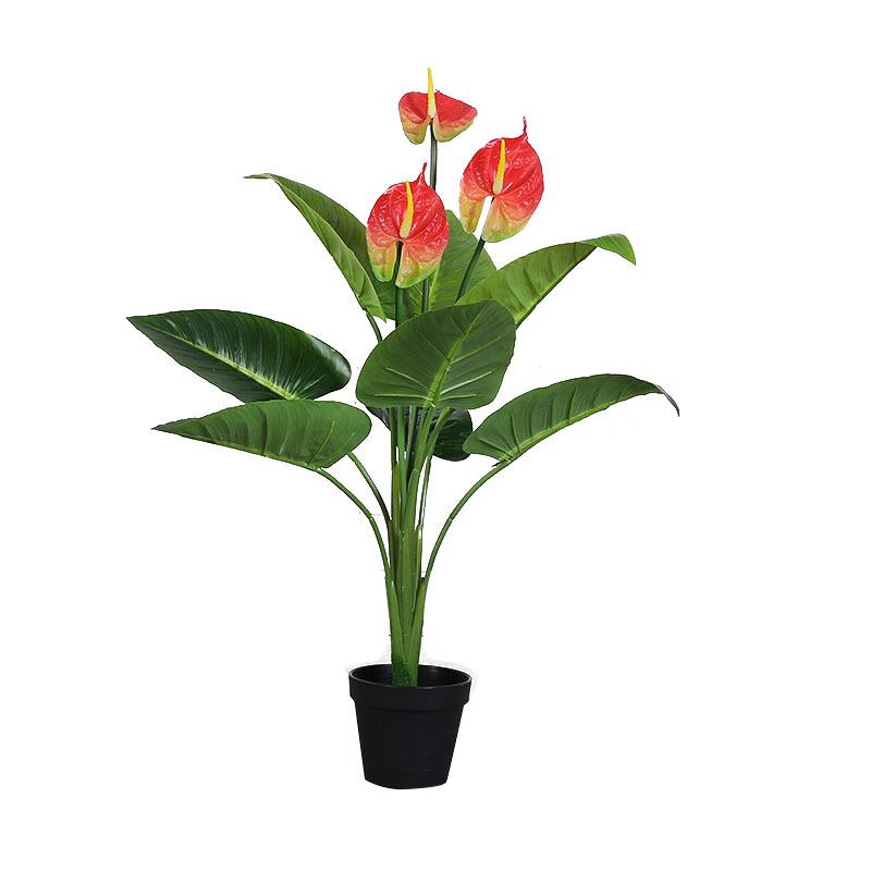 新款马蹄莲盆景仿真植物绿色植盆栽餐饮茶楼装饰塑料假树假花红掌