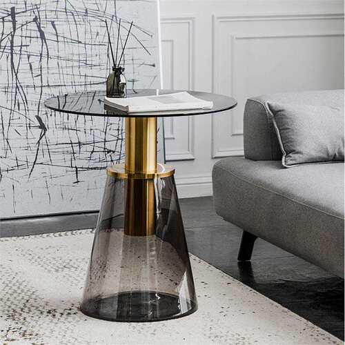 沙发边几家用客厅轻奢圆形角几设计师创意透明彩色玻璃茶几洽谈桌