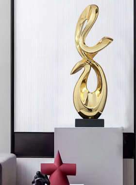 现代客厅样板间玄关软装饰轻奢摆件电视柜旁边落地酒店雕塑工艺品