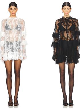 Chicovar Women’s Sheer Black Lace Mini Dress, Unlined Long