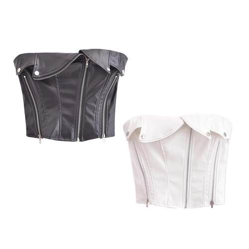 Women's faux leather zipper strapless