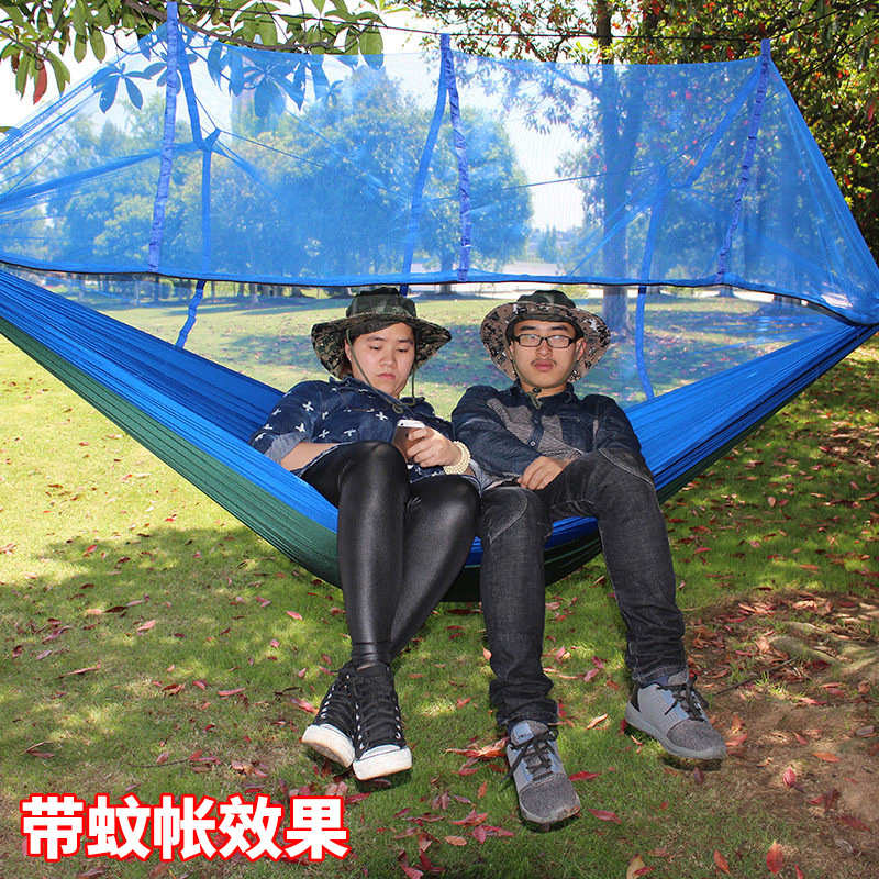 穿绳款吊床户外防侧翻夏季单双人野营带蚊帐家用防蚊秋千吊床