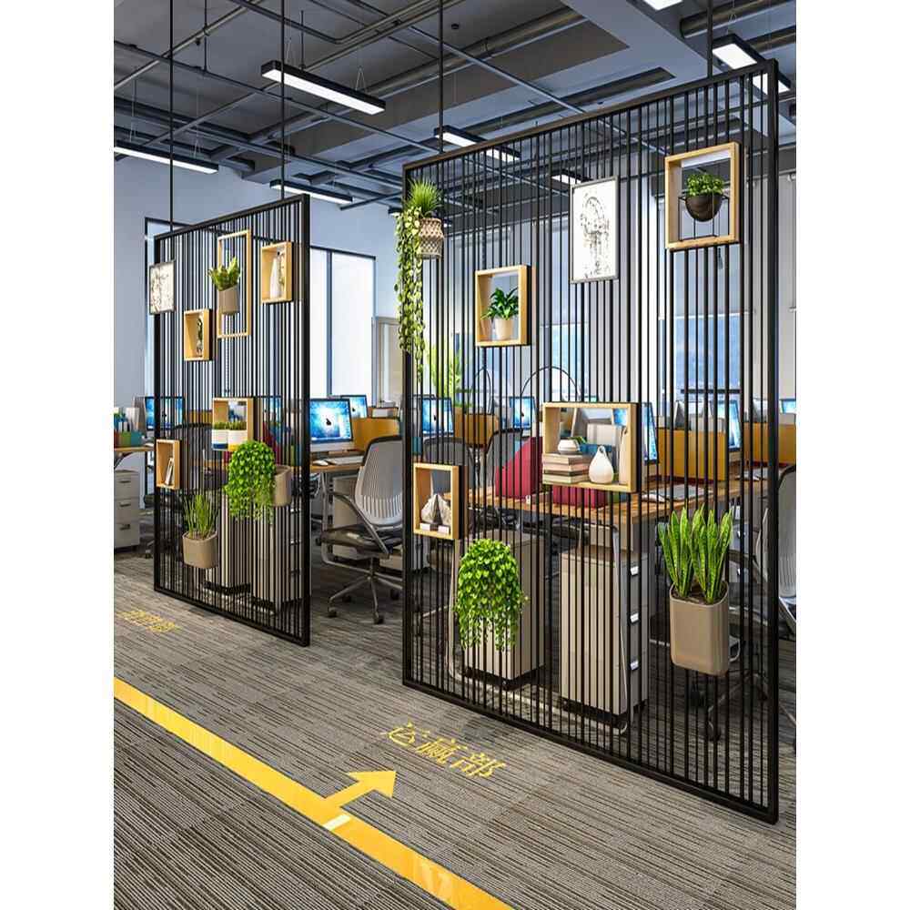 工业风铁艺覆古隔断置物架办公室餐厅屏风展示书架格密度免漆板盒