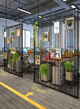 工业风铁艺覆古隔断置物架办公室餐厅屏风展示书架格密度免漆板盒
