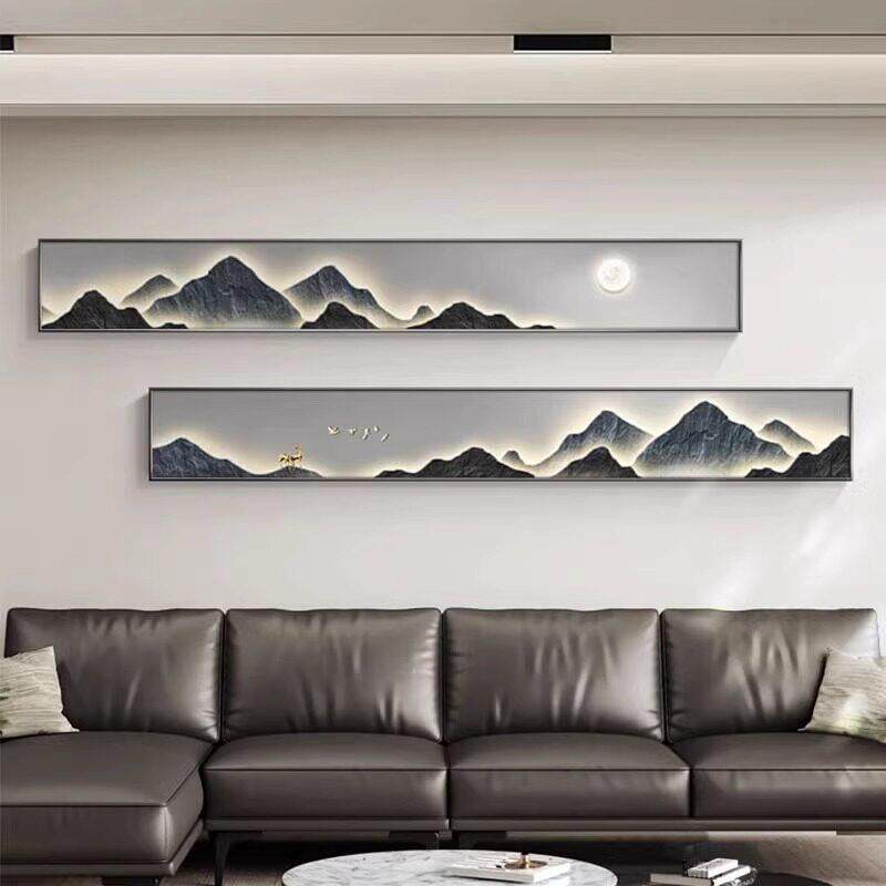 背有山背有靠山靠客厅装饰画现轻奢窄条长沙发背景水墙挂画档大气