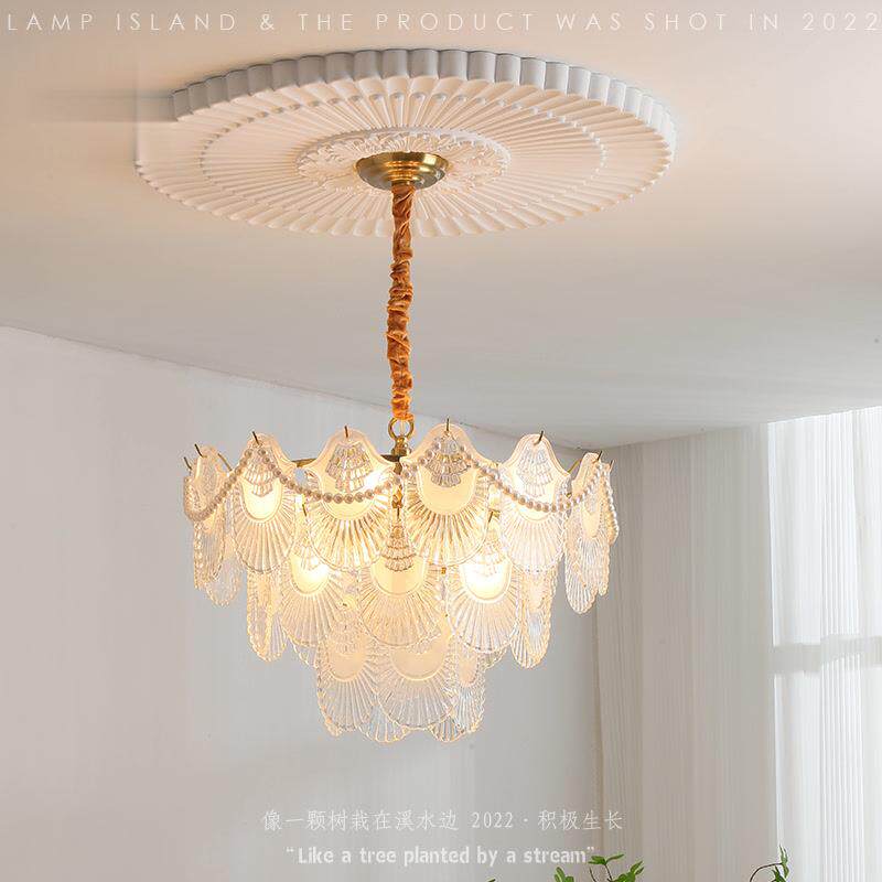 法式复古玻璃珍珠吊灯 欧式现代轻奢水晶客厅卧室餐厅氛围感灯具