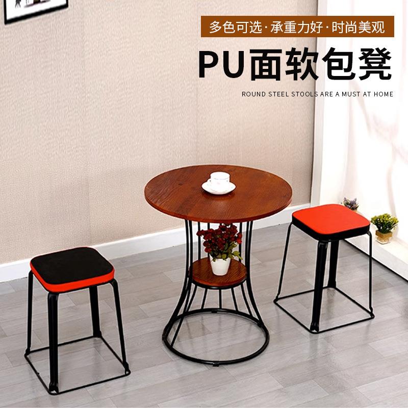 收纳凳防水PU椅子小凳子家用餐桌椅加厚钢筋凳皮革凳可叠放防水凳