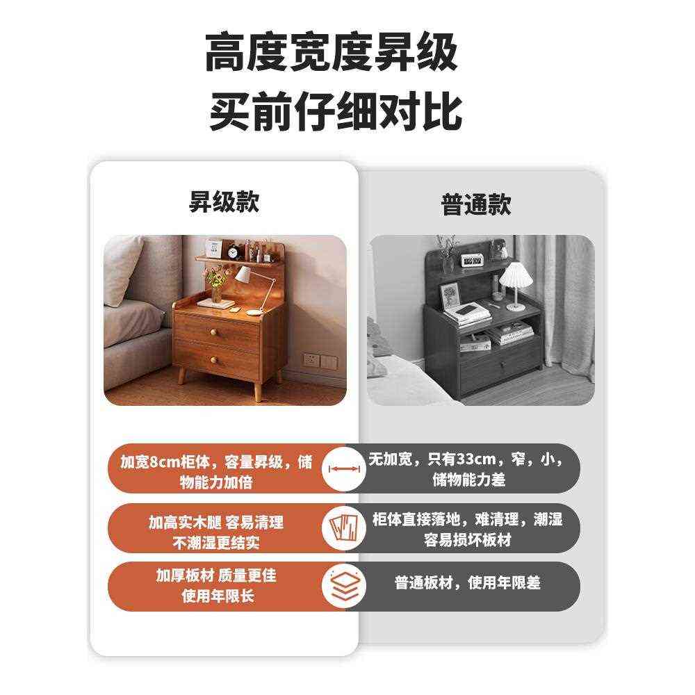 床头柜2024新款轻奢感实木腿储物柜卧室家用简约现代置物架