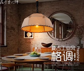 麻绳吊灯餐厅咖啡厅工业风麻布，创意个性吧台美式餐厅loft帽子灯具