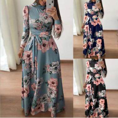 Printed strap long dress, women's dress