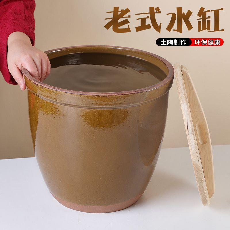 水缸老式陶带盖米缸米桶酿酒发PZI酵缸菜家咸用制大酱腌坛子瓦缸