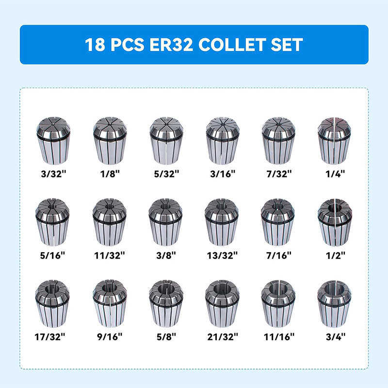 出口弹簧er32盒塑18pcs套装供应夹头筒英制-品质夹er32铝厂家
